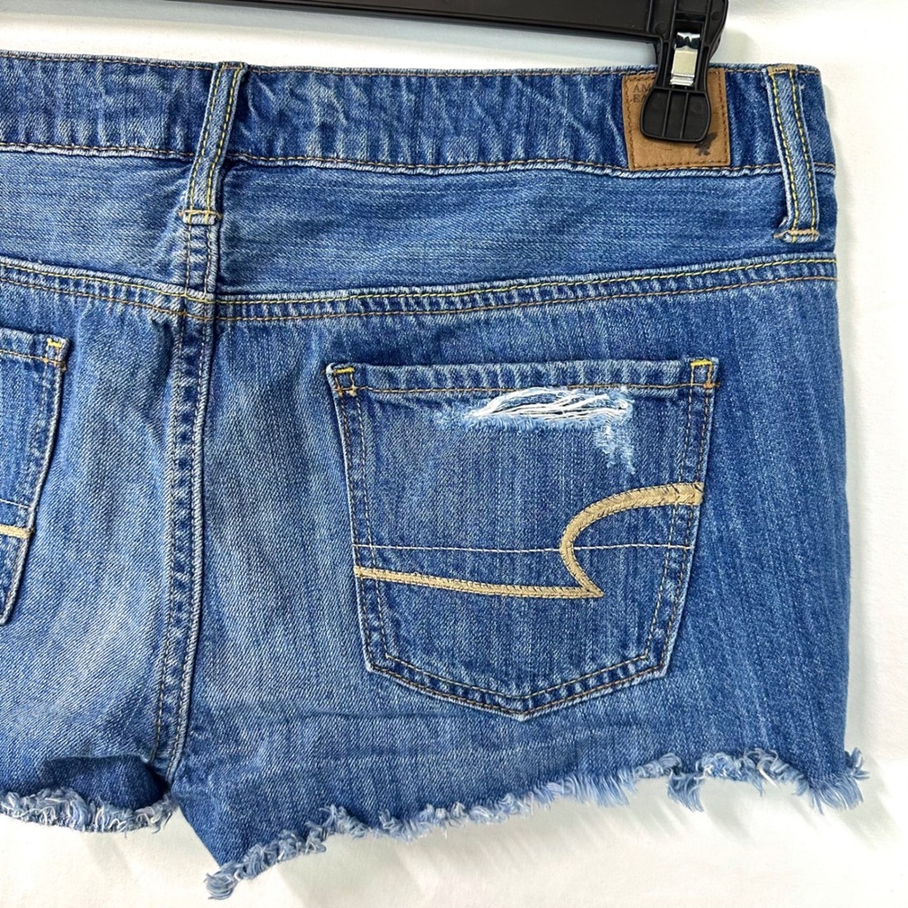 VTG Y2K 00s American Eagle Denim Low Rise Micro Mini Jean Shorts Sz 8 Distressed - Picture 4 of 7